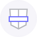 Minimalist logo with a blue horizontal bar and shield outline.