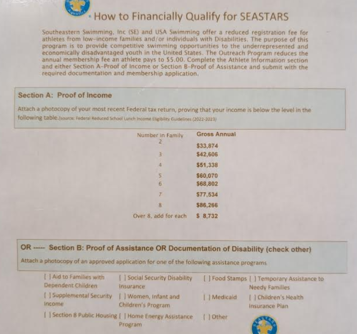 Instructional text on qualifying for SEASTARS with proof of income and disability documents.
